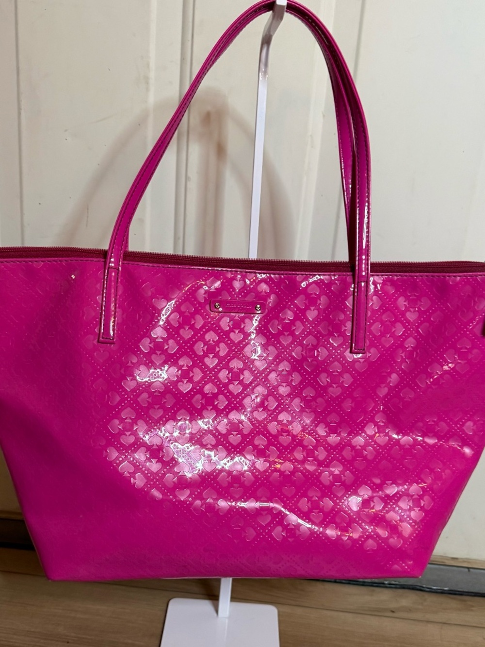 Kate Spade Pink Patent Tote Bag Large Bright Shoulder Bag Statement Purse